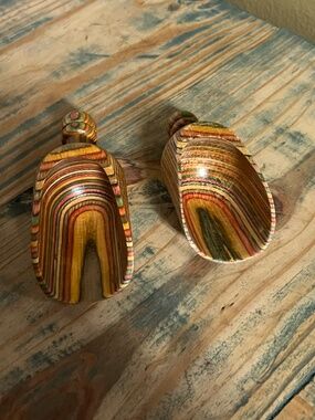 Vintage Norpro Rainbow Laminated Wood Scoop made from multicolored striped layer